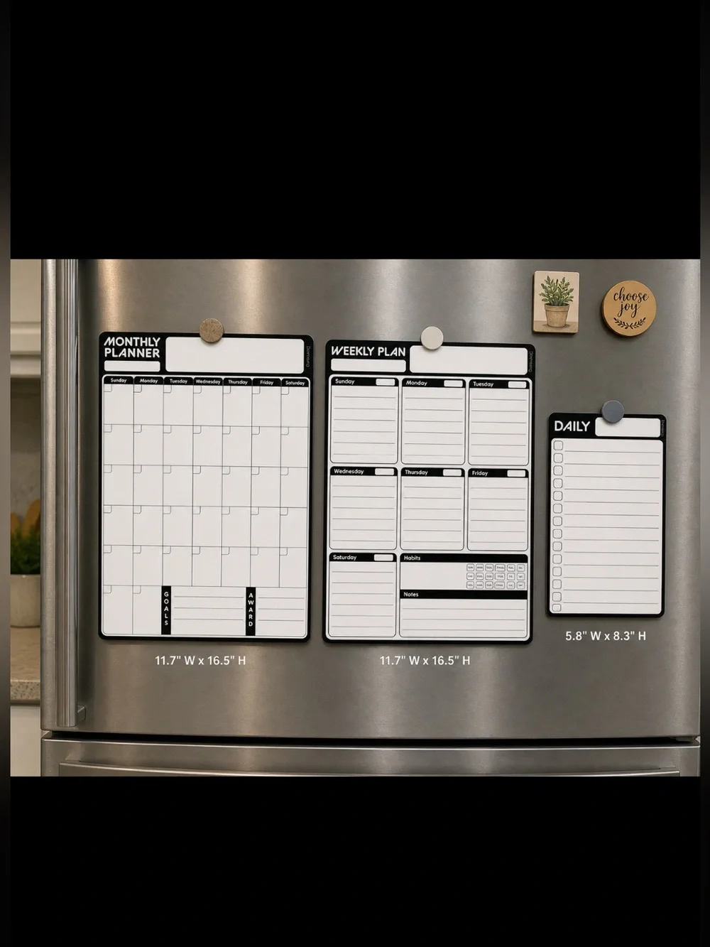 Magnetic Planner Set - Black & White Monthly, Weekly & Daily Boards